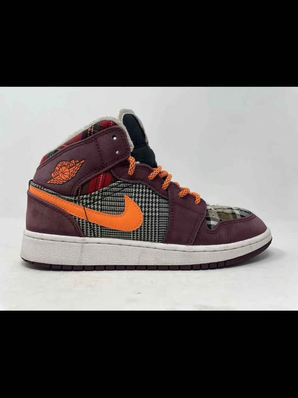 Size 5YUS - Nike Air Jordan 1 Mid Plaid Night Maroon Black White FD5460-608